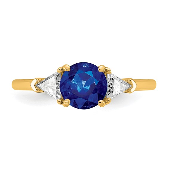 14ky GH/SI Diamond and Sapphire Eng. Ring with Round Ctr and Trillion Sides