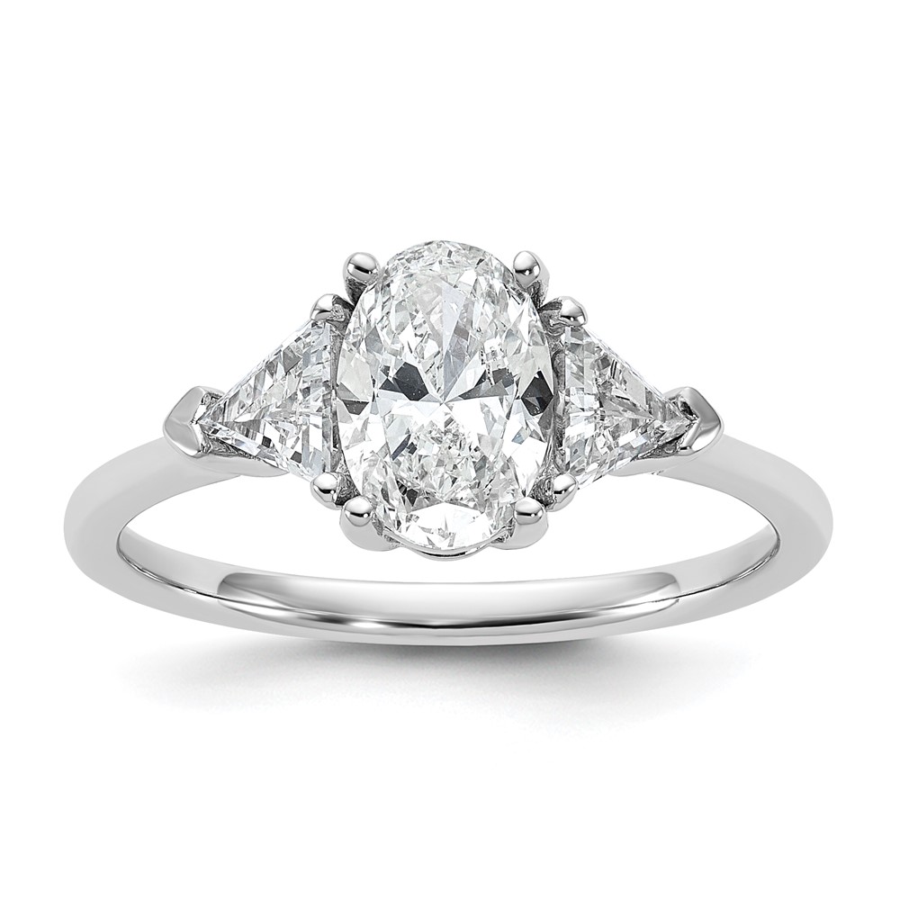14K White Gold 1.50 Carat Certified Lab Grown Diamond VS+ F+ Complete Oval and Trillion Three Stone Engagement Ring