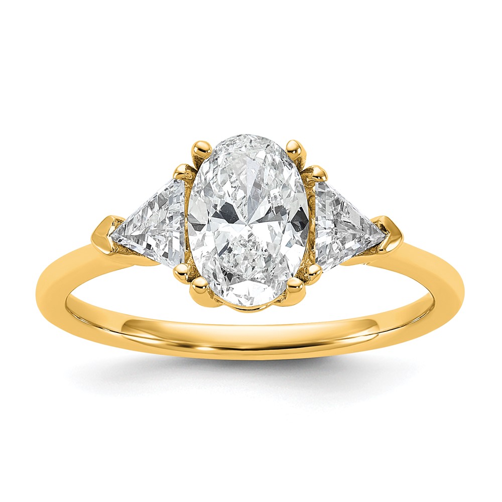 14K Yellow Gold 1.50 Carat Certified Lab Grown Diamond VS SI+ G+ Complete Oval and Trillion Three Stone Engagement Ring