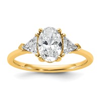 14K Yellow Gold 1.50 Carat Certified Lab Grown Diamond VS SI+ G+ Complete Oval and Trillion Three Stone Engagement Ring view 1