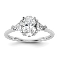 14K White Gold 0.50 Carat Lab Grown Diamond VS SI+ G+ Trillion and 1 Carat Oval Center Semi Mount Three Stone Engagement Ring view 1