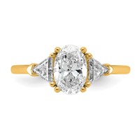 14K Yellow Gold 0.50 Carat Lab Grown Diamond VS SI+ G+ Trillion and 1 Carat Oval Center Semi Mount Three Stone Engagement Ring view 4