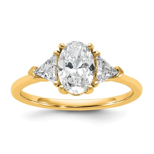 14K Yellow Gold 0.50 Carat Lab Grown Diamond VS SI+ G+ Trillion and 1 Carat Oval Center Semi Mount Three Stone Engagement Ring