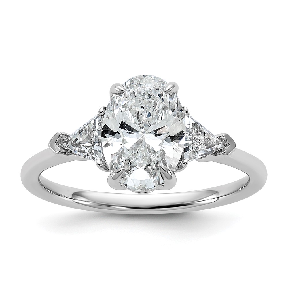 14K White Gold 2 Carat Certified Lab Grown Diamond VS SI+ G+ Complete Oval and Trillion Three Stone Engagement Ring