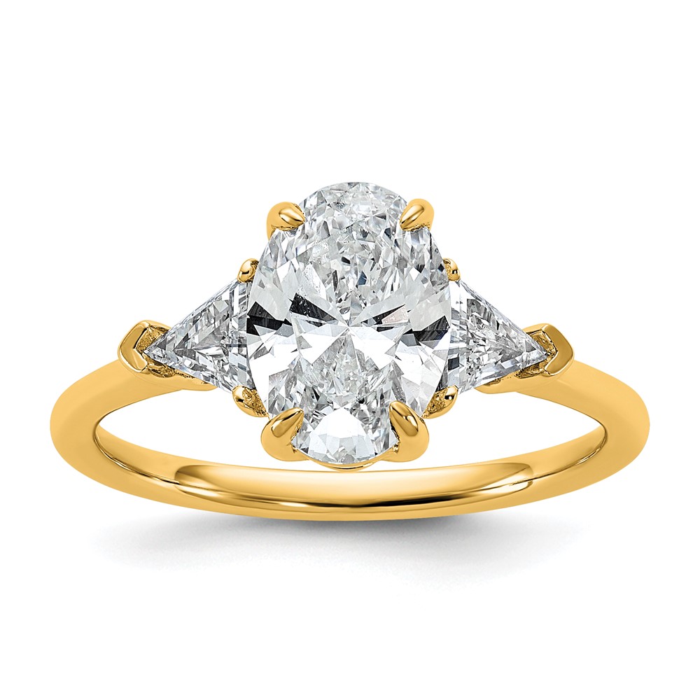14K Yellow Gold 2 Carat Certified Lab Grown Diamond VS SI+ G+ Complete Oval and Trillion Three Stone Engagement Ring