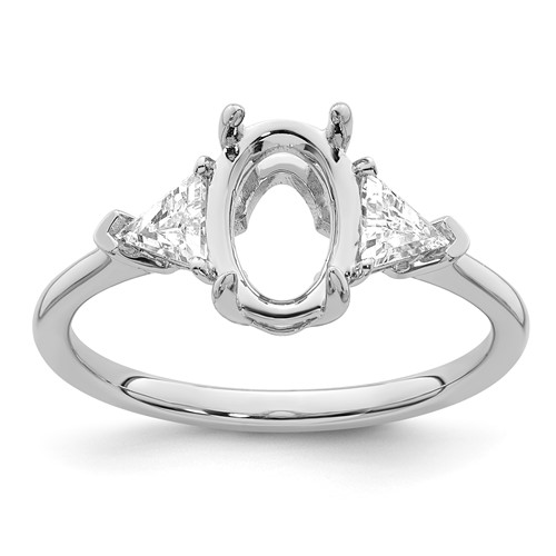 14K White Gold 0.50 Carat Lab Grown Diamond VS+ F+ Trillion and 1.50 Carat Oval Center Semi Mount Three Stone Engagement Ring