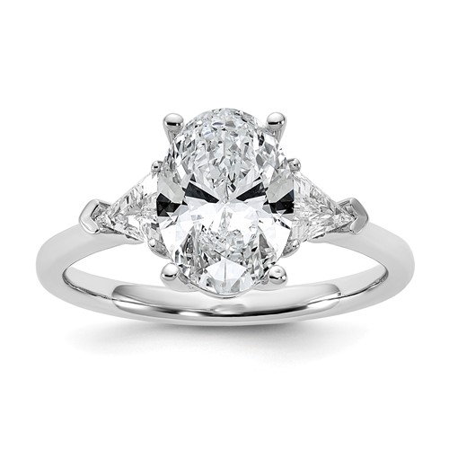14K White Gold 2.50 Carat Certified Lab Grown Diamond VS SI+ G+ Complete Oval and Trillion Three Stone Engagement Ring