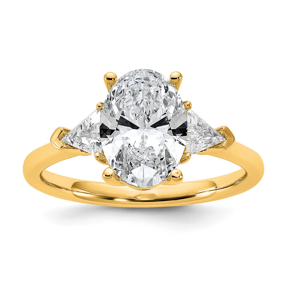 14K Yellow Gold 2.50 Carat Certified Lab Grown Diamond VS SI+ G+ Complete Oval and Trillion Three Stone Engagement Ring
