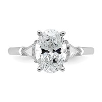 14K White Gold 0.50 Carat Lab Grown Diamond VS SI+ G+ Trillion and 2 Carat Oval Center Semi Mount Three Stone Engagement Ring view 4