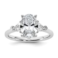 14K White Gold 0.50 Carat Lab Grown Diamond VS SI+ G+ Trillion and 2 Carat Oval Center Semi Mount Three Stone Engagement Ring view 1