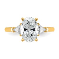14K Yellow Gold 0.50 Carat Lab Grown Diamond VS+ F+ Trillion and 2 Carat Oval Center Semi Mount Three Stone Engagement Ring view 4