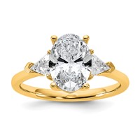 14K Yellow Gold 0.50 Carat Lab Grown Diamond VS+ F+ Trillion and 2 Carat Oval Center Semi Mount Three Stone Engagement Ring view 1