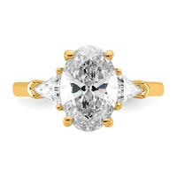 14K Yellow Gold 3.12 Carat Certified Lab Grown Diamond VS+ F+ Complete Oval and Trillion Three Stone Engagement Ring view 4