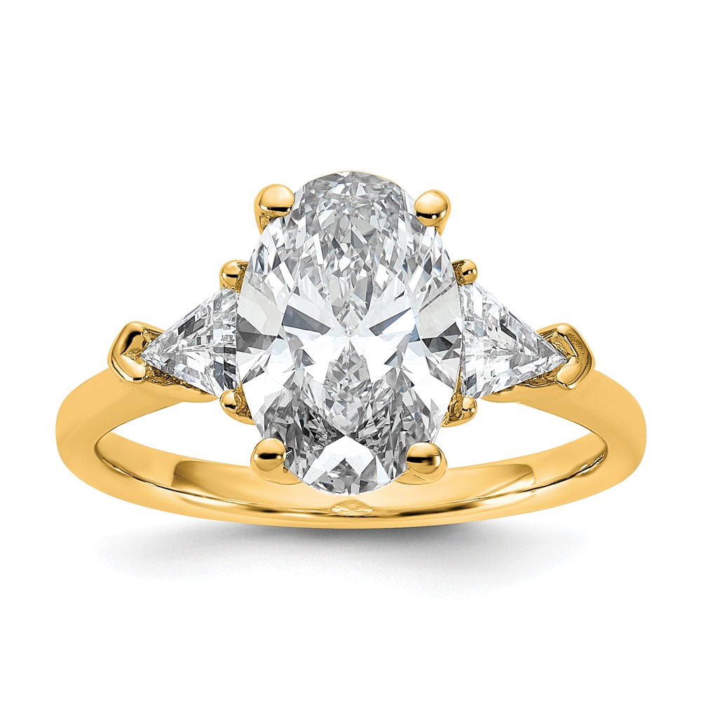14K Yellow Gold 3.12 Carat Certified Lab Grown Diamond VS+ F+ Complete Oval and Trillion Three Stone Engagement Ring
