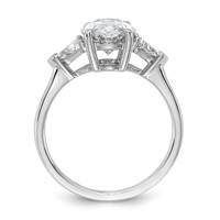 14K White Gold 0.62 Carat Lab Grown Diamond VS+ F+ Trillion and 2.50 Carat Oval Center Semi Mount Three Stone Engagement Ring view 2