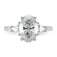 14K White Gold 0.62 Carat Lab Grown Diamond VS+ F+ Trillion and 2.50 Carat Oval Center Semi Mount Three Stone Engagement Ring view 4