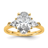 14K Yellow Gold 0.62 Carat Lab Grown Diamond VS SI+ G+ Trillion and 2.50 Carat Oval Center Semi Mount Three Stone Engagement Ring view 1