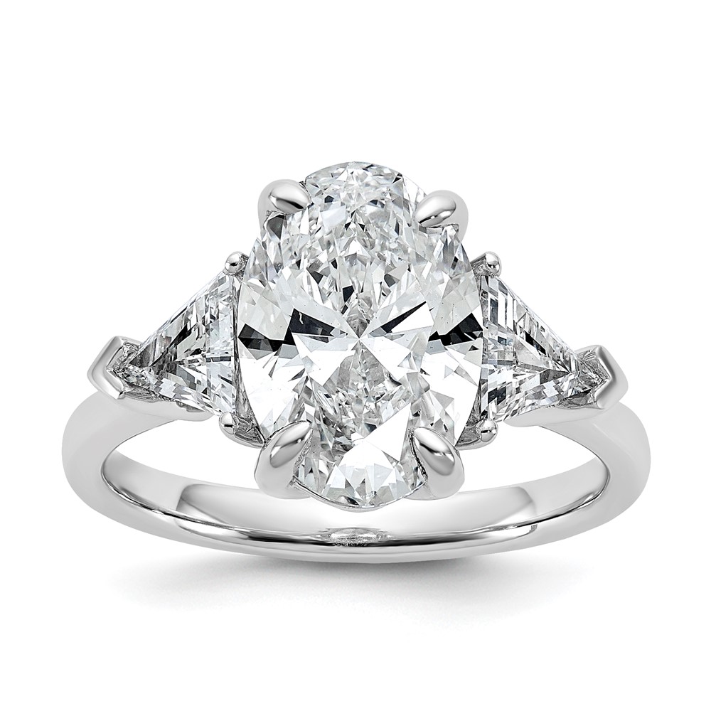 14K White Gold 4.12 Carat Certified Lab Grown Diamond VS SI+ G+ Complete Oval and Trillion Three Stone Engagement Ring