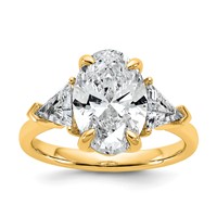 14K Yellow Gold 4.12 Carat Certified Lab Grown Diamond VS+ F+ Complete Oval and Trillion Three Stone Engagement Ring view 1