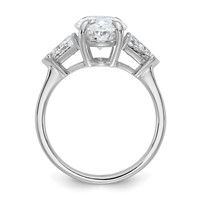 14K White Gold 1.12 Carat Lab Grown Diamond VS+ F+ Trillion and 3 Carat Oval Center Semi Mount Three Stone Engagement Ring view 2