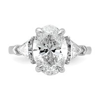 14K White Gold 1.12 Carat Lab Grown Diamond VS+ F+ Trillion and 3 Carat Oval Center Semi Mount Three Stone Engagement Ring view 4