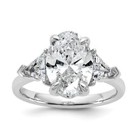 14K White Gold 1.12 Carat Lab Grown Diamond VS+ F+ Trillion and 3 Carat Oval Center Semi Mount Three Stone Engagement Ring view 1