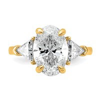 14K Yellow Gold 1.12 Carat Lab Grown Diamond VS+ F+ Trillion and 3 Carat Oval Center Semi Mount Three Stone Engagement Ring view 4