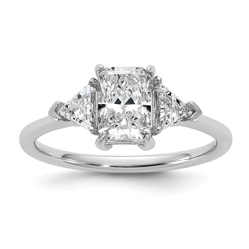 14K White Gold 1.38 Carat Certified Lab Grown Diamond VS SI+ G+ Radiant and Triangle Complete Three Stone Engagement Ring