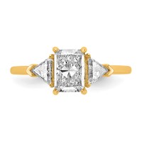 14K Yellow Gold 0.38 Carat Lab Grown Diamond VS SI+ G+ Triangle 1 Carat Radiant Center Semi Mount Three Stone Engagement Ring view 4