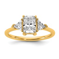 14K Yellow Gold 0.38 Carat Lab Grown Diamond VS SI+ G+ Triangle 1 Carat Radiant Center Semi Mount Three Stone Engagement Ring view 1