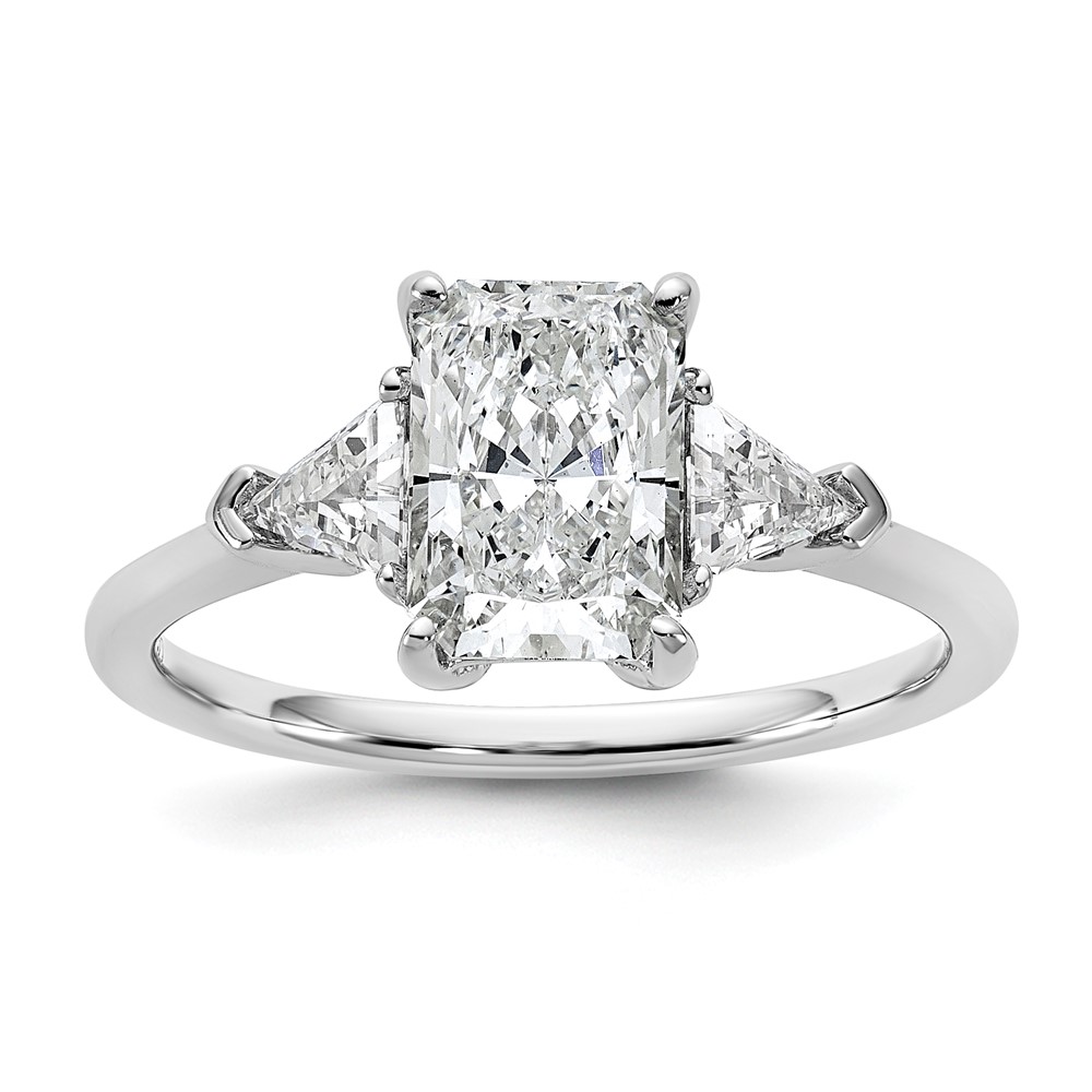 14K White Gold 2 Carat Certified Lab Grown Diamond VS+ F+ Radiant and Triangle Complete Three Stone Engagement Ring