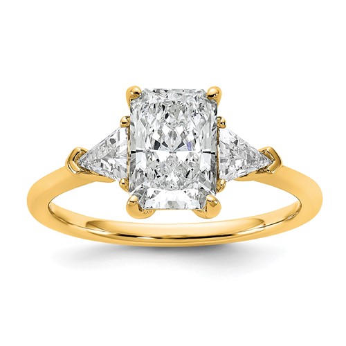 14K Yellow Gold 2 Carat Certified Lab Grown Diamond VS+ F+ Radiant and Triangle Complete Three Stone Engagement Ring