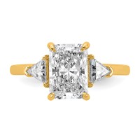 14K Yellow Gold 2.50 Carat Certified Lab Grown Diamond VS SI+ G+ Radiant and Triangle Complete Three Stone Engagement Ring view 4