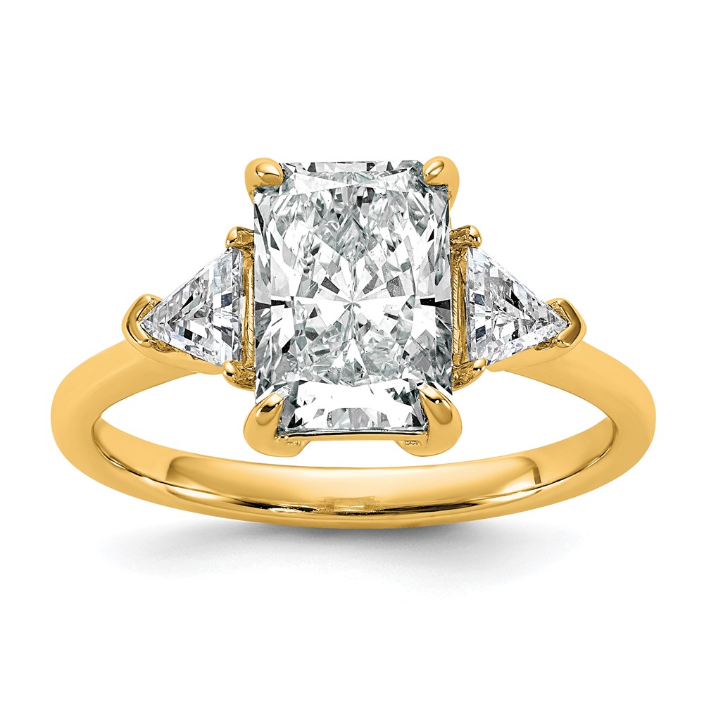 14K Yellow Gold 2.50 Carat Certified Lab Grown Diamond VS SI+ G+ Radiant and Triangle Complete Three Stone Engagement Ring