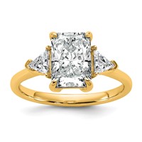 14K Yellow Gold 2.50 Carat Certified Lab Grown Diamond VS SI+ G+ Radiant and Triangle Complete Three Stone Engagement Ring view 1