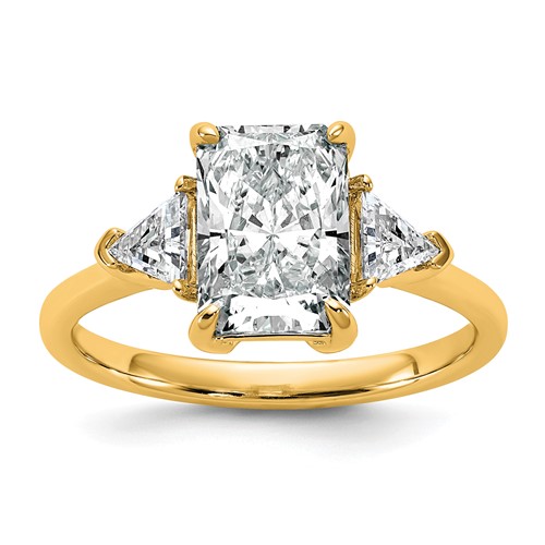 14K Yellow Gold 2.50 Carat Certified Lab Grown Diamond VS SI+ G+ Radiant and Triangle Complete Three Stone Engagement Ring