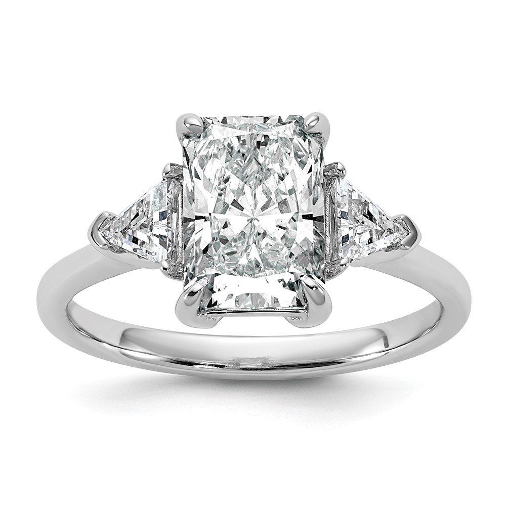 14K White Gold 0.50 Carat Lab Grown Diamond VS SI+ G+ Triangle 2 Carat Radiant Center Semi Mount Three Stone Engagement Ring