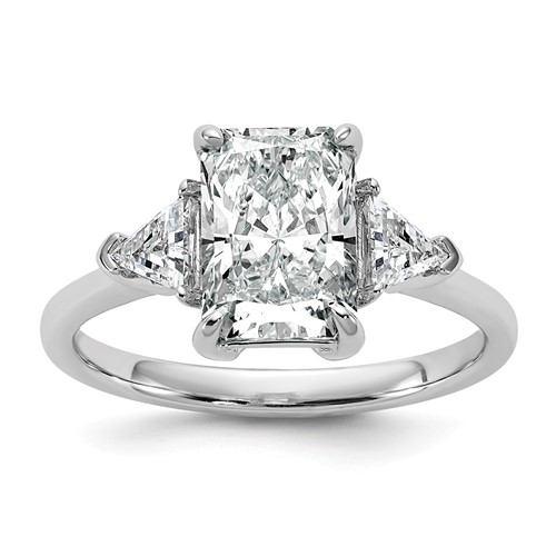14K White Gold 0.50 Carat Lab Grown Diamond VS SI+ G+ Triangle 2 Carat Radiant Center Semi Mount Three Stone Engagement Ring
