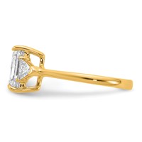 14K Yellow Gold 0.50 Carat Lab Grown Diamond VS SI+ G+ Triangle 2 Carat Radiant Center Semi Mount Three Stone Engagement Ring view 3