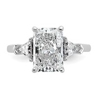 14K White Gold 3.12 Carat Certified Lab Grown Diamond VS+ F+ Radiant and Triangle Complete Three Stone Engagement Ring view 4