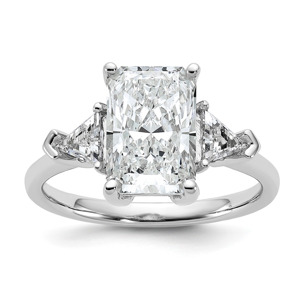 14K White Gold 3.12 Carat Certified Lab Grown Diamond VS+ F+ Radiant and Triangle Complete Three Stone Engagement Ring