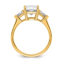 14K Yellow Gold 3.12 Carat Certified Lab Grown Diamond VS SI+ G+ Radiant and Triangle Complete Three Stone Engagement Ring view 2