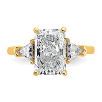 14K Yellow Gold 3.12 Carat Certified Lab Grown Diamond VS SI+ G+ Radiant and Triangle Complete Three Stone Engagement Ring view 4