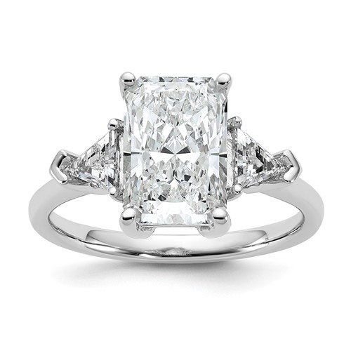 14K White Gold 0.62 Carat Lab Grown Diamond VS SI+ G+ Triangle 2.50 Carat Radiant Center Semi Mount Three Stone Engagement Ring