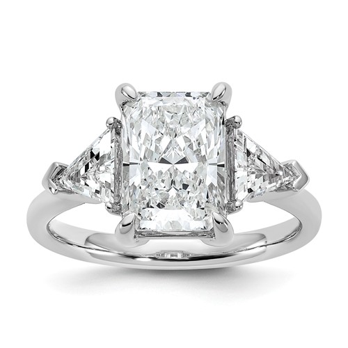 14K White Gold 3.62 Carat Certified Lab Grown Diamond VS+ F+ Radiant and Triangle Complete Three Stone Engagement Ring