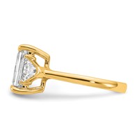 14K Yellow Gold 3.62 Carat Certified Lab Grown Diamond VS SI+ G+ Radiant and Triangle Complete Three Stone Engagement Ring view 3
