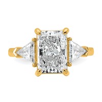 14K Yellow Gold 3.62 Carat Certified Lab Grown Diamond VS SI+ G+ Radiant and Triangle Complete Three Stone Engagement Ring view 4