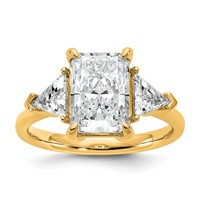 14K Yellow Gold 3.62 Carat Certified Lab Grown Diamond VS SI+ G+ Radiant and Triangle Complete Three Stone Engagement Ring view 1