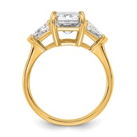 14K Yellow Gold 0.62 Carat Lab Grown Diamond VS SI+ G+ Triangle 3 Carat Radiant Center Semi Mount Three Stone Engagement Ring view 2
