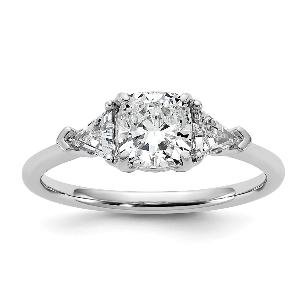 14K White Gold 1.50 Carat Certified Lab Grown Diamond VS+ F+ Cushion and Triangle Complete Three Stone Engagement Ring